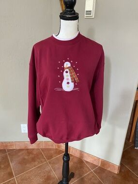 Women's Burgundy Snowman Crewneck Sweatshirt